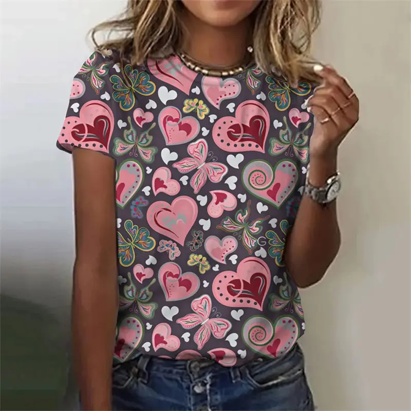 Women 3D Love Heart Printing Tshirt Cheap Clothes For Woman Street Casual Fashion Female T-shirt Clothing Harajuku Tee Tops