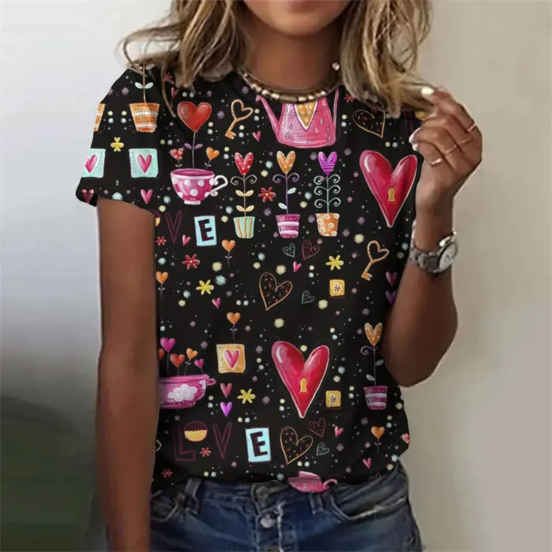 Women 3D Love Heart Printing Tshirt Cheap Clothes For Woman Street Casual Fashion Female T-shirt Clothing Harajuku Tee Tops