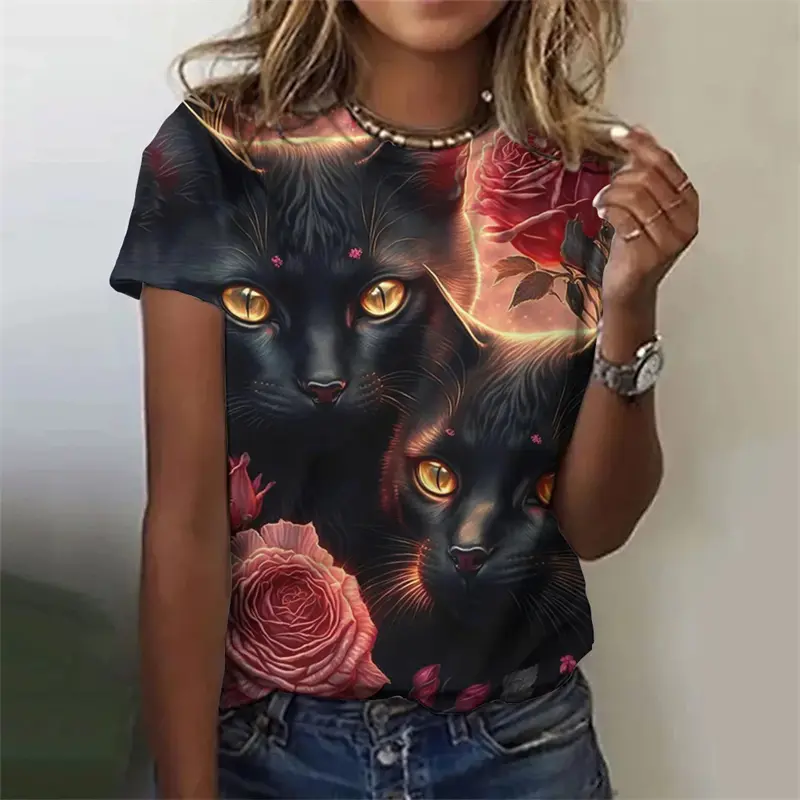 New Funny Cat 3D Print Women's Kawaii T Shirt Female Harajuku Casual Clothing Ladies Fashion Cute Animal Graphic Tees Girls Tops