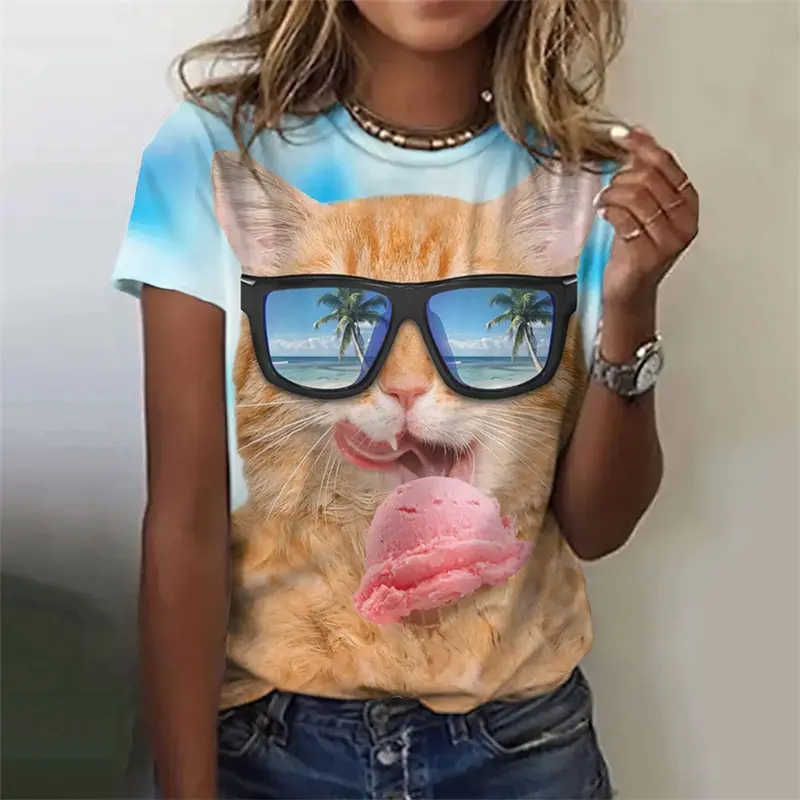 New Funny Cat 3D Print Women's Kawaii T Shirt Female Harajuku Casual Clothing Ladies Fashion Cute Animal Graphic Tees Girls Tops