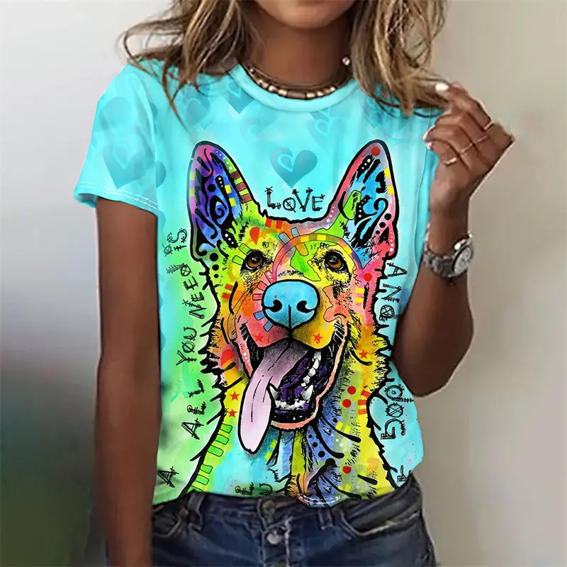 Women's Funny 3D Animal Print T Shirts Causal Short Sleeve Tops Girls Kawaii Clothes Female Fashion Cat Dog Pattern Tees Ladies