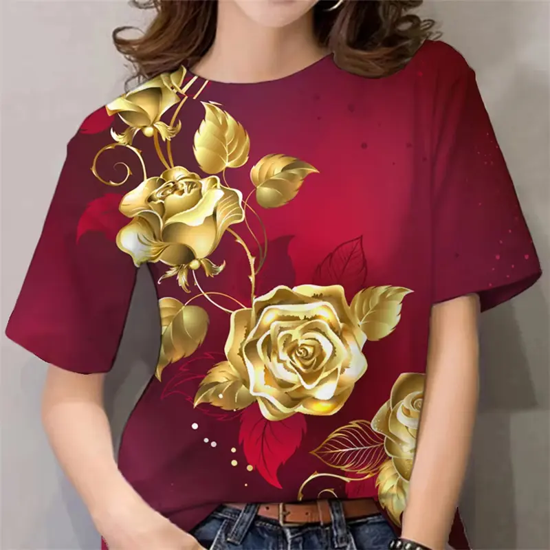 New Luxury Design Women's T Shirt Ladies 3D Floral Print Harajuku Y2k Clothes Female Daily Casual Fashion Short Sleeve Tee Tops 