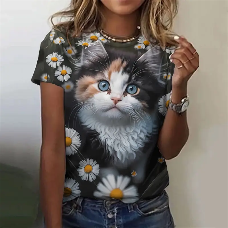 New Funny Cat 3D Print Women's Kawaii T Shirt Female Harajuku Casual Clothing Ladies Fashion Cute Animal Graphic Tees Girls Tops