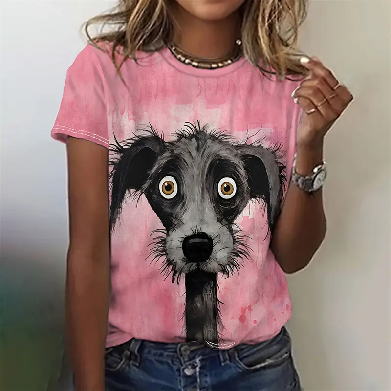 Women's Funny 3D Animal Print T Shirts Causal Short Sleeve Tops Girls Kawaii Clothes Female Fashion Cat Dog Pattern Tees Ladies