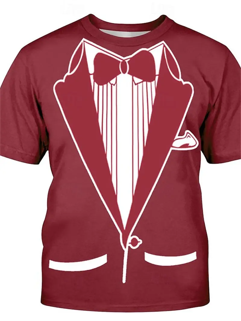 Funny Fake Suit Tuxedo Tie Graphic T-Shirts Men Women 3D Print Fashion Short Sleeve T Shirt Harajuku Y2k Tees Unisex Clothing