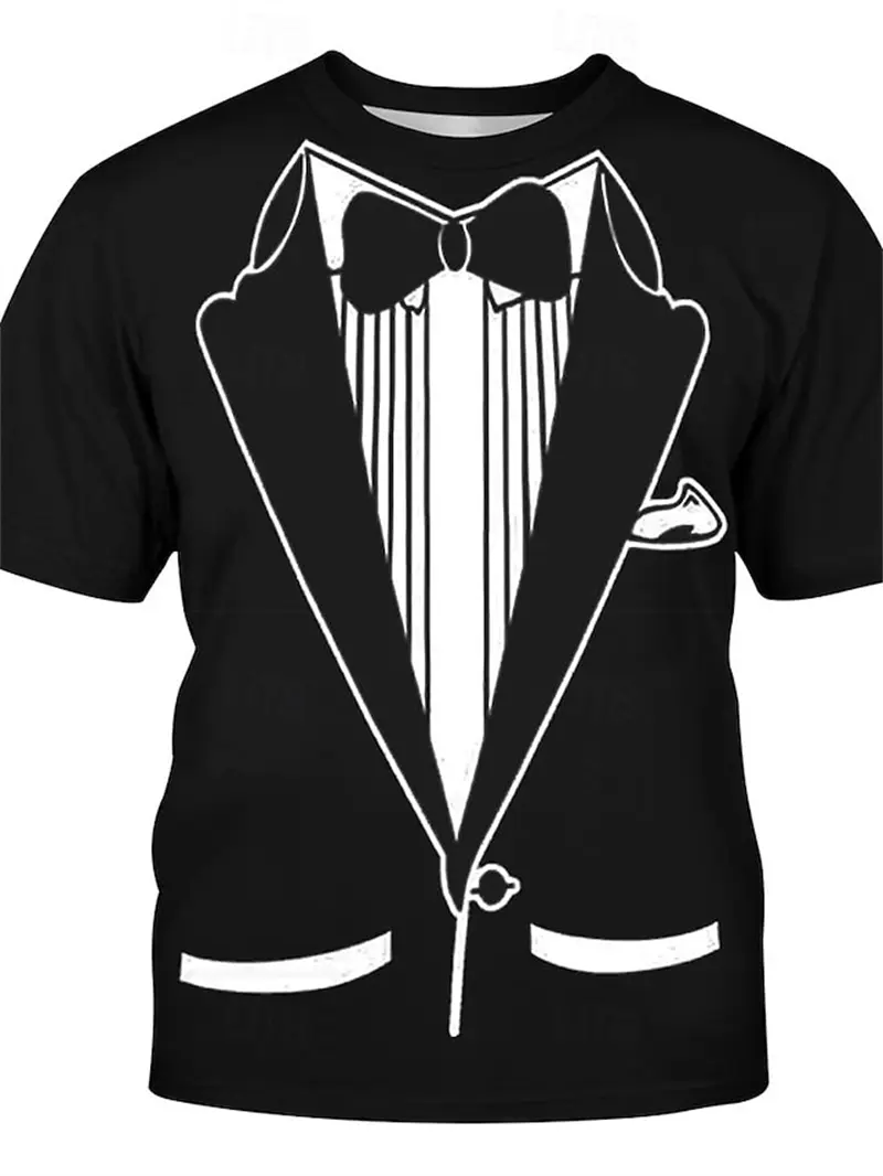 Funny Fake Suit Tuxedo Tie Graphic T-Shirts Men Women 3D Print Fashion Short Sleeve T Shirt Harajuku Y2k Tees Unisex Clothing