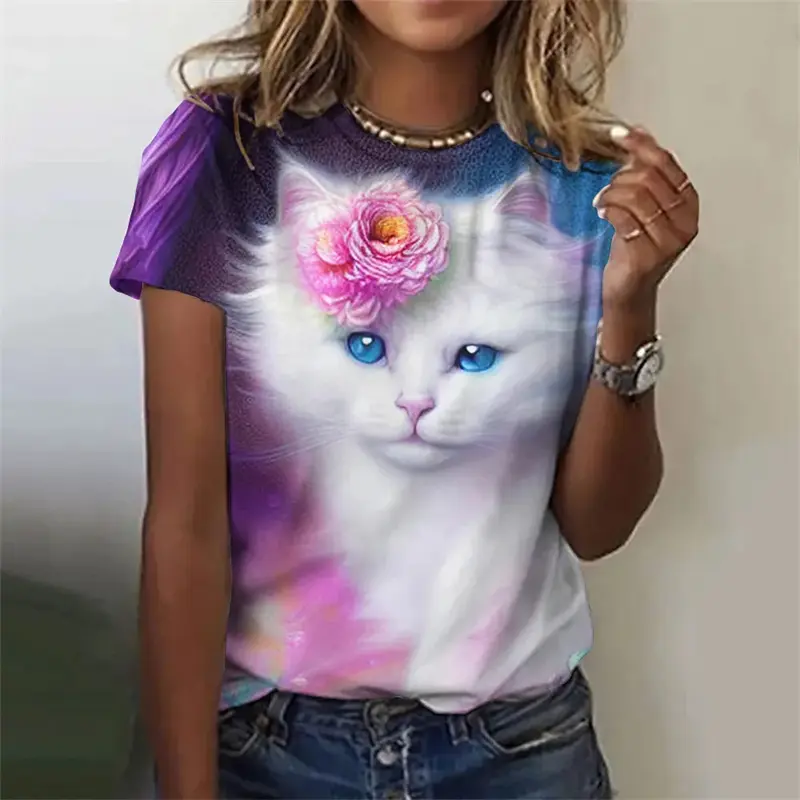 New Funny Cat 3D Print Women's Kawaii T Shirt Female Harajuku Casual Clothing Ladies Fashion Cute Animal Graphic Tees Girls Tops
