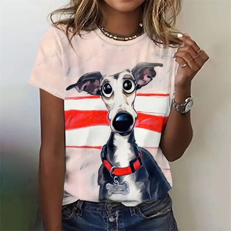 Women's Funny 3D Animal Print T Shirts Causal Short Sleeve Tops Girls Kawaii Clothes Female Fashion Cat Dog Pattern Tees Ladies