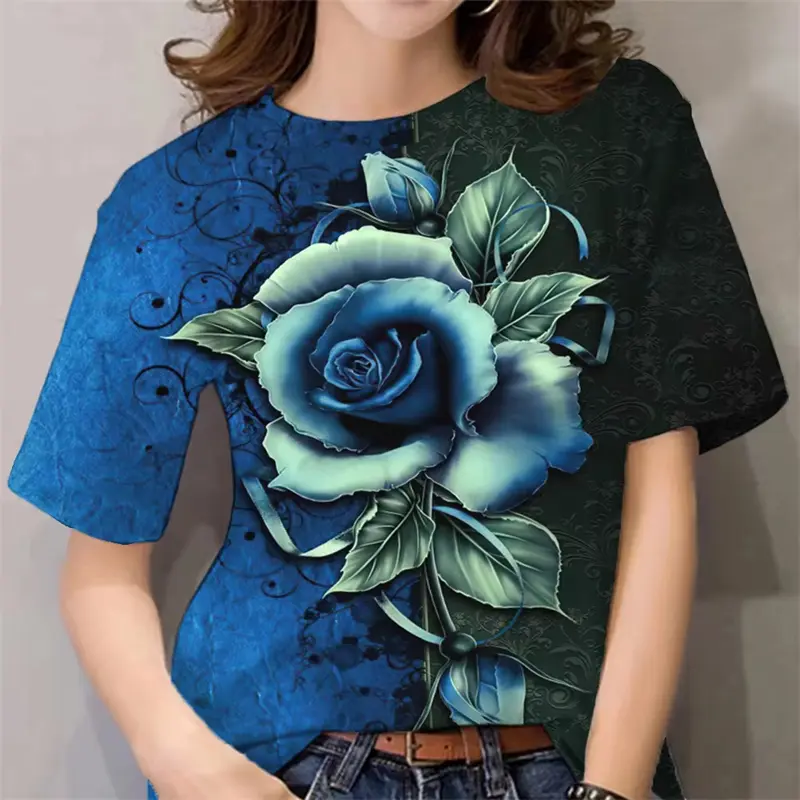 New Luxury Design Women's T Shirt Ladies 3D Floral Print Harajuku Y2k Clothes Female Daily Casual Fashion Short Sleeve Tee Tops 