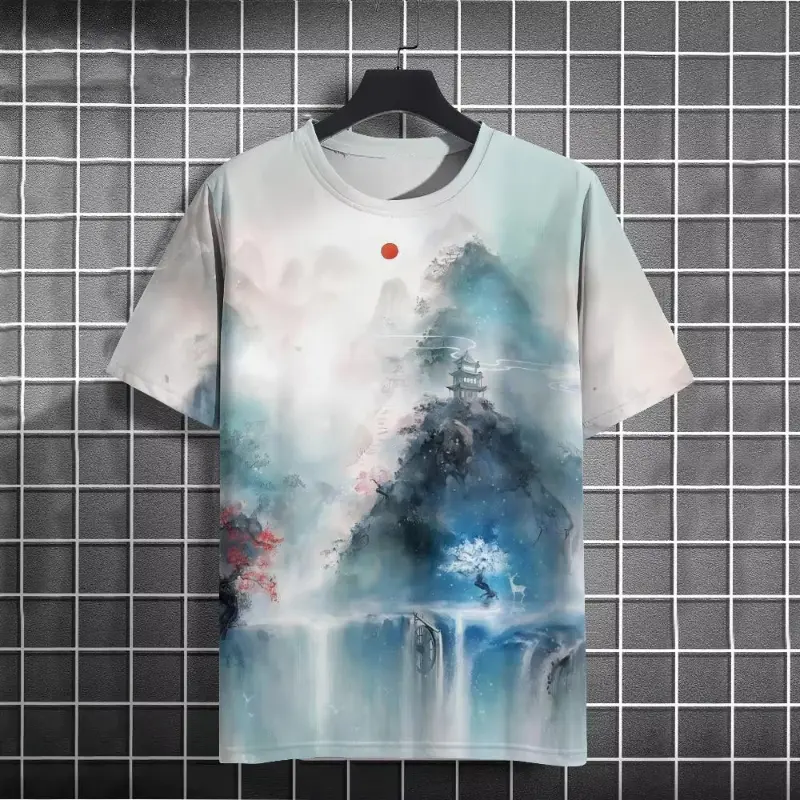 3D Print T-Shirts Chinese Style Ink Painting Pattern Men's Fashion Short Sleeve T Shirt Oversized Tees Harajuku Y2K Man Clothing