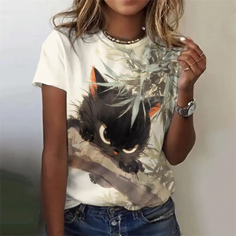 Cute Animal 3d Print Women's T Shirt Female Kawaii Black Cat Tshirt Girls Casual Funny Short Sleeve Tee Lady Fashion Top Clothes