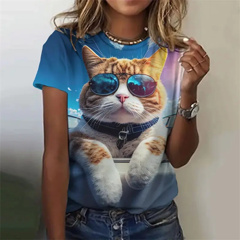 New Funny Cat 3D Print Women's Kawaii T Shirt Female Harajuku Casual Clothing Ladies Fashion Cute Animal Graphic Tees Girls Tops
