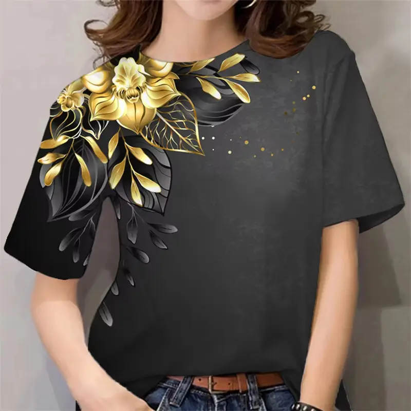 New Luxury Design Women's T Shirt Ladies 3D Floral Print Harajuku Y2k Clothes Female Daily Casual Fashion Short Sleeve Tee Tops 