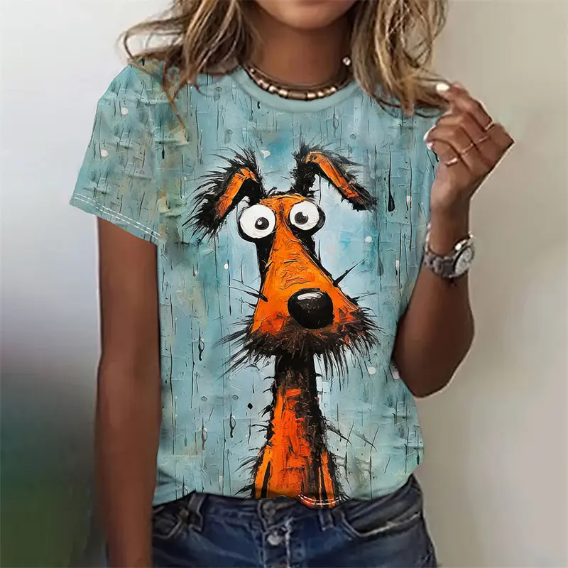Women's Funny 3D Animal Print T Shirts Causal Short Sleeve Tops Girls Kawaii Clothes Female Fashion Cat Dog Pattern Tees Ladies