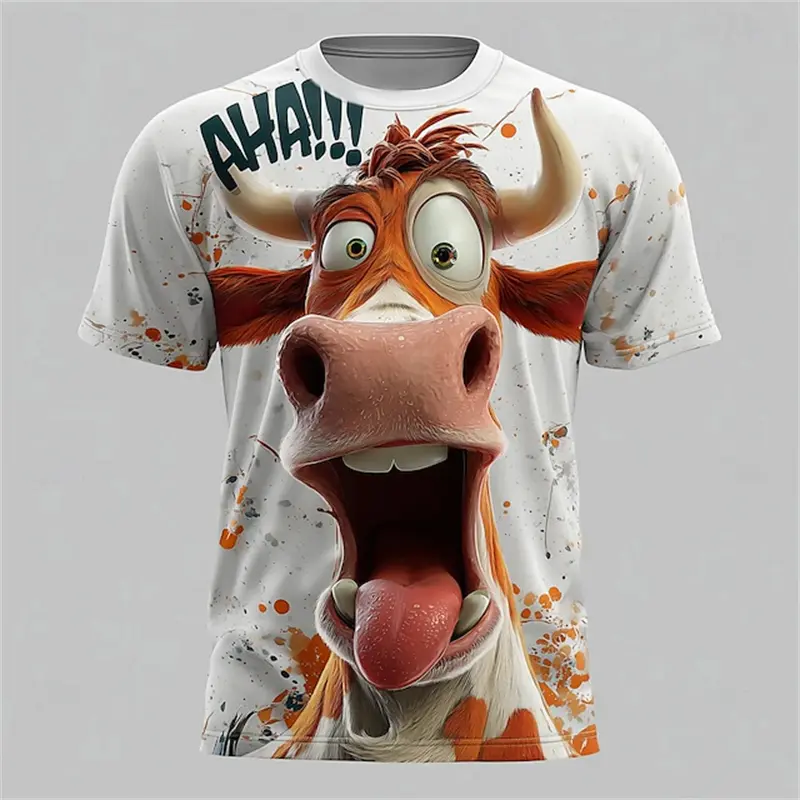 2025 Men's Animal 3D Character T Shirt Short Sleeve T Shirt 3D Print O-Neck Shirt Exaggerated Designer Street Casual Tee Tops