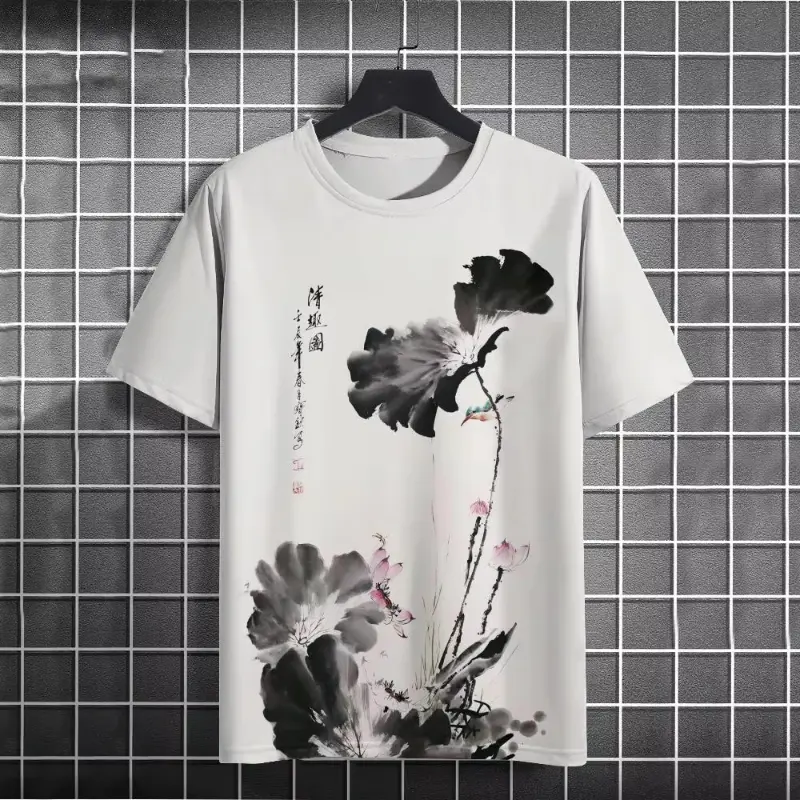 3D Print T-Shirts Chinese Style Ink Painting Pattern Men's Fashion Short Sleeve T Shirt Oversized Tees Harajuku Y2K Man Clothing