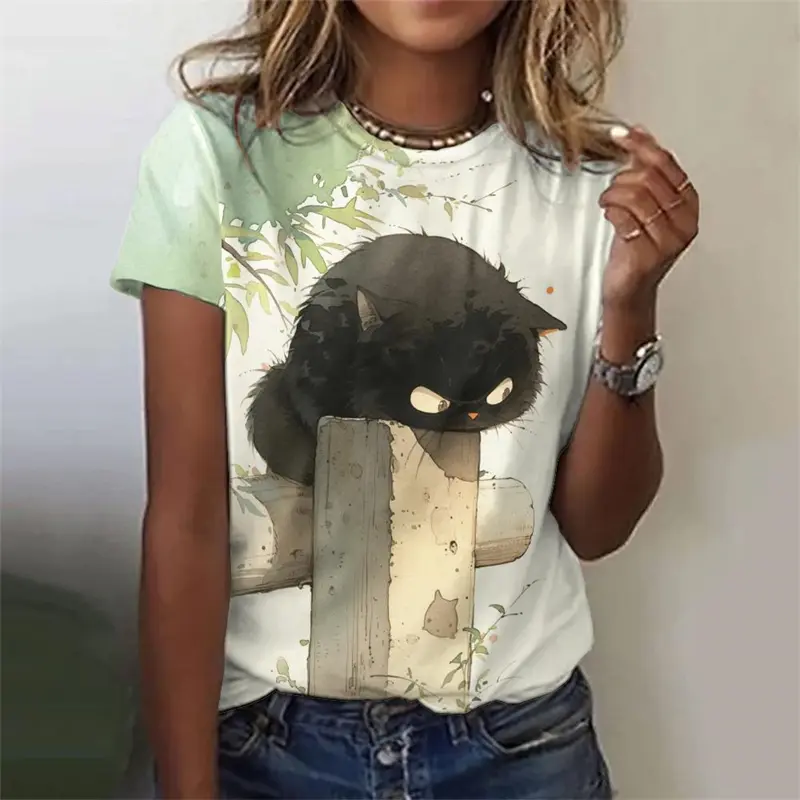 Cute Animal 3d Print Women's T Shirt Female Kawaii Black Cat Tshirt Girls Casual Funny Short Sleeve Tee Lady Fashion Top Clothes