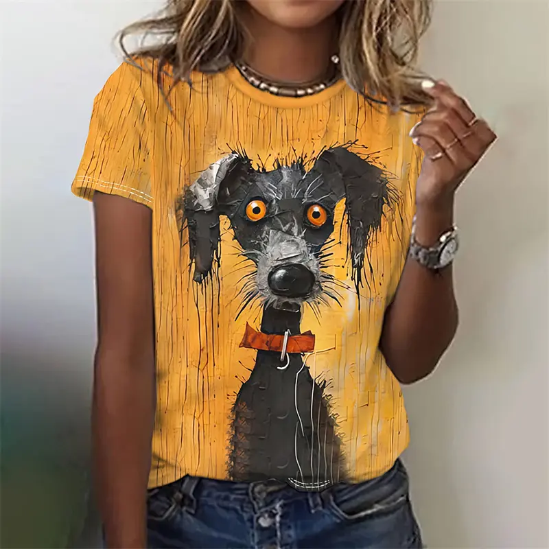 Women's Funny 3D Animal Print T Shirts Causal Short Sleeve Tops Girls Kawaii Clothes Female Fashion Cat Dog Pattern Tees Ladies