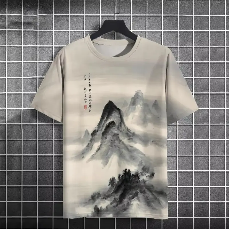 3D Print T-Shirts Chinese Style Ink Painting Pattern Men's Fashion Short Sleeve T Shirt Oversized Tees Harajuku Y2K Man Clothing