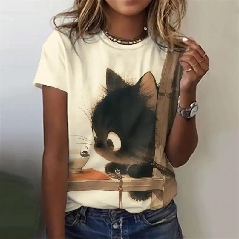 Cute Animal 3d Print Women's T Shirt Female Kawaii Black Cat Tshirt Girls Casual Funny Short Sleeve Tee Lady Fashion Top Clothes