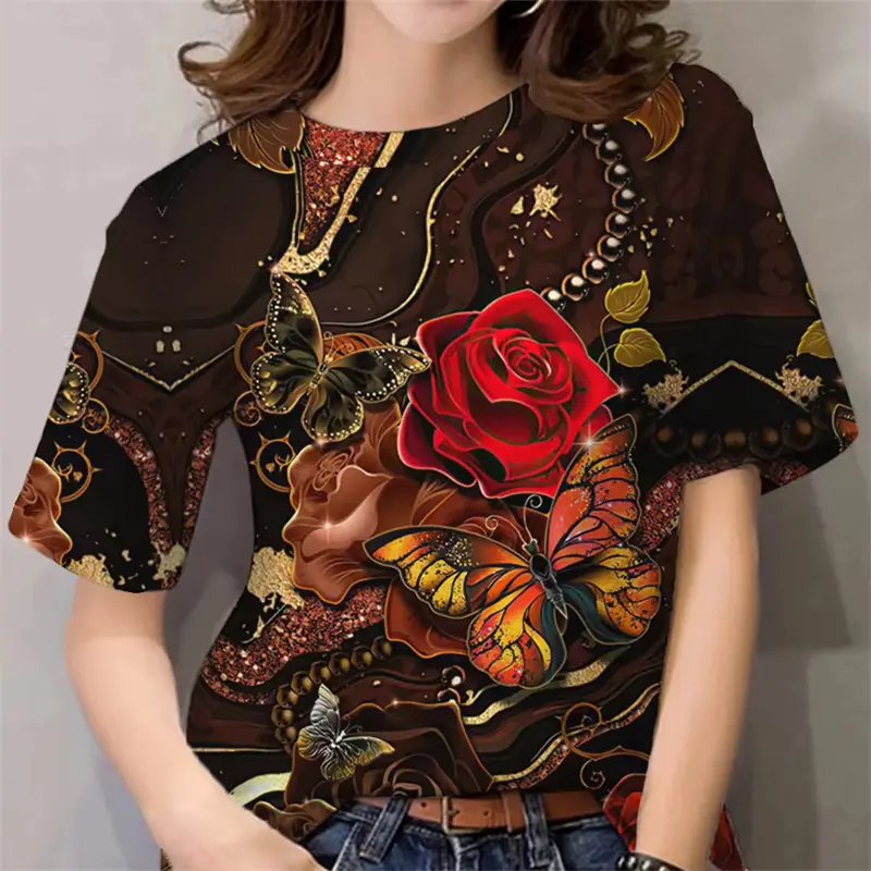 New Luxury Design Women's T Shirt Ladies 3D Floral Print Harajuku Y2k Clothes Female Daily Casual Fashion Short Sleeve Tee Tops 