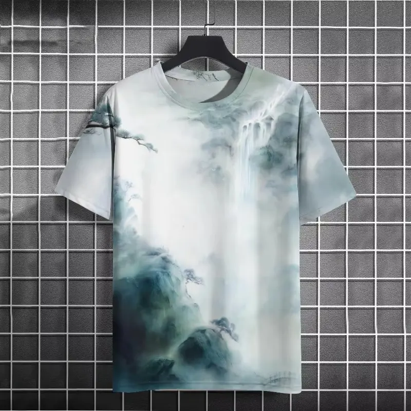 3D Print T-Shirts Chinese Style Ink Painting Pattern Men's Fashion Short Sleeve T Shirt Oversized Tees Harajuku Y2K Man Clothing