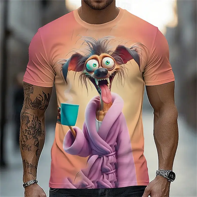 Cartoon Animal Tired Rabbit Printed Pattern Men's T-shirt Summer Large Oversize Loose Unisex Outdoor Casual Harajuku Y2k T-shirt