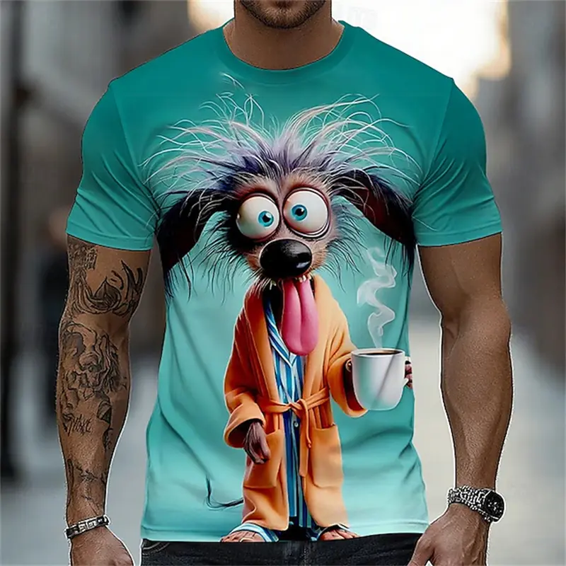 Cartoon Animal Tired Rabbit Printed Pattern Men's T-shirt Summer Large Oversize Loose Unisex Outdoor Casual Harajuku Y2k T-shirt