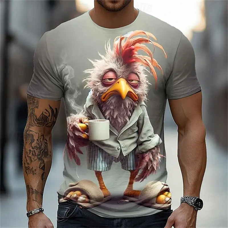 Cartoon Animal Tired Rabbit Printed Pattern Men's T-shirt Summer Large Oversize Loose Unisex Outdoor Casual Harajuku Y2k T-shirt