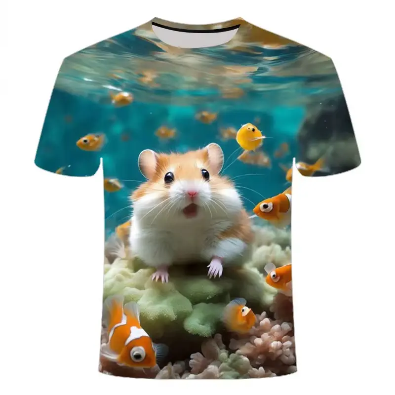 Cartoon Funny Hamster Graphic T Shirt For Men Women 3D Print Men'sShort Sleeve T-Shirts Oversized Tees Harajuku Y2K Men Clothing