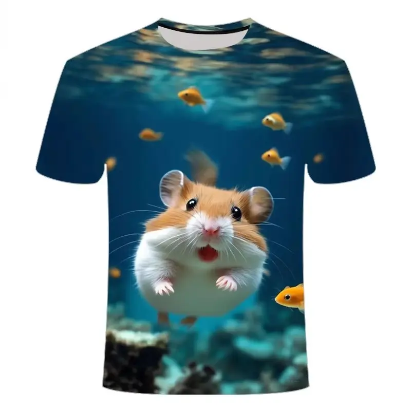 Cartoon Funny Hamster Graphic T Shirt For Men Women 3D Print Men'sShort Sleeve T-Shirts Oversized Tees Harajuku Y2K Men Clothing