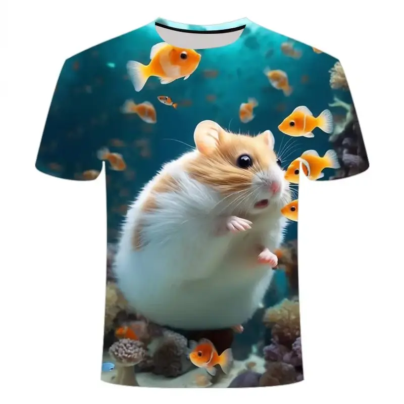 Cartoon Funny Hamster Graphic T Shirt For Men Women 3D Print Men'sShort Sleeve T-Shirts Oversized Tees Harajuku Y2K Men Clothing