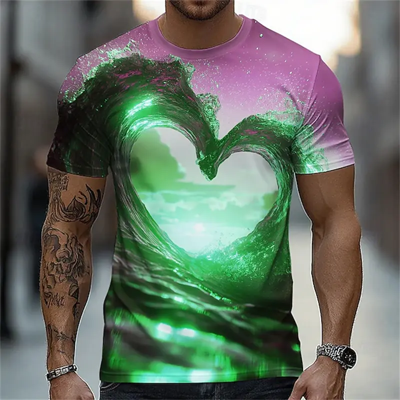 Fashionable New Sea Pattern Men's T-shirt Summer Hip-Hop Casual Round Neck Loose And Comfortable Couple Short Sleeve T Shirt