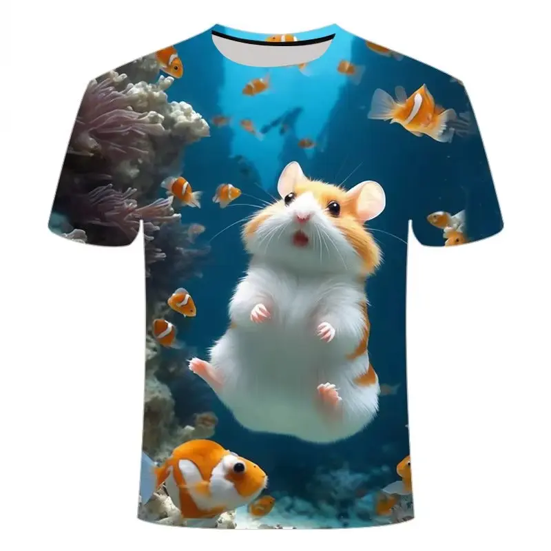Cartoon Funny Hamster Graphic T Shirt For Men Women 3D Print Men'sShort Sleeve T-Shirts Oversized Tees Harajuku Y2K Men Clothing