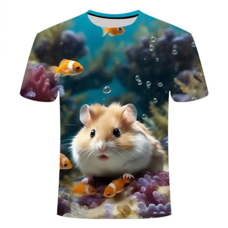 Cartoon Funny Hamster Graphic T Shirt For Men Women 3D Print Men'sShort Sleeve T-Shirts Oversized Tees Harajuku Y2K Men Clothing
