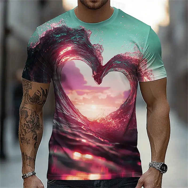Fashionable New Sea Pattern Men's T-shirt Summer Hip-Hop Casual Round Neck Loose And Comfortable Couple Short Sleeve T Shirt