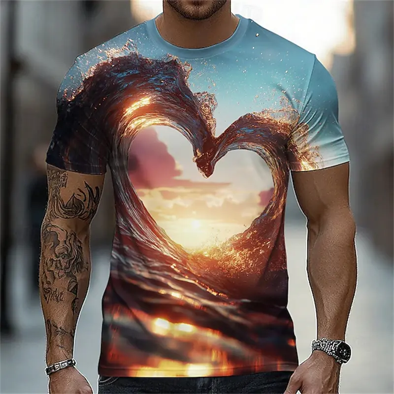 Fashionable New Sea Pattern Men's T-shirt Summer Hip-Hop Casual Round Neck Loose And Comfortable Couple Short Sleeve T Shirt