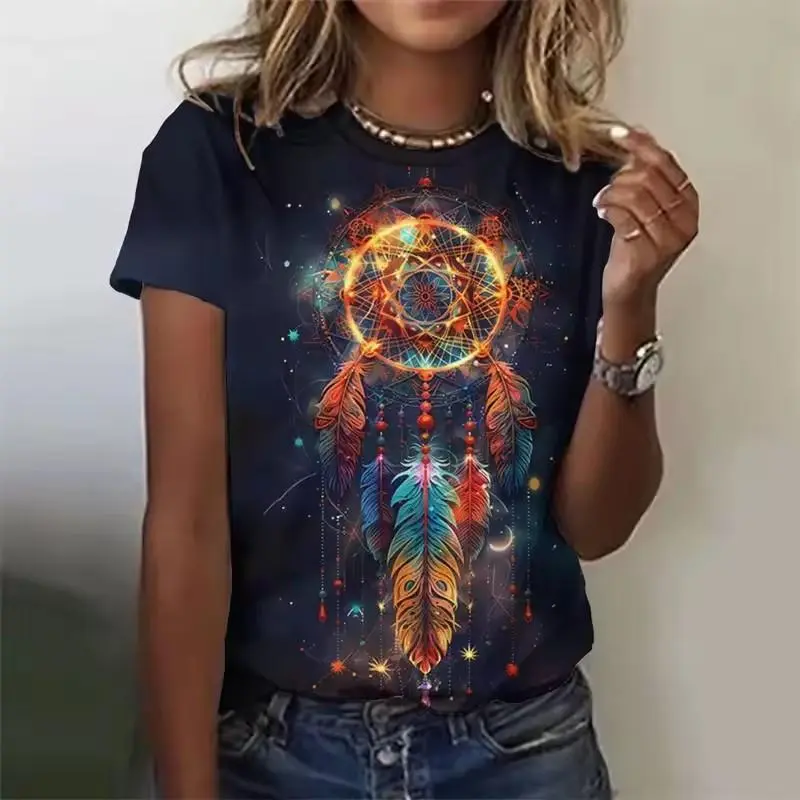 3D Printed Flower Net Pattern T-Shirt For Women Exquisite Tees Summer Casual T Shirts Oversized Short Sleeves Round Neck Tops