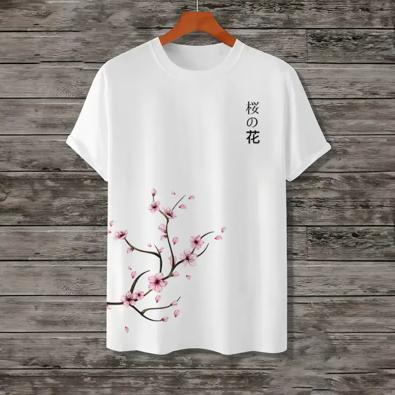 Chinese Style Plum Blossom 3D Print Men's T-Shirts Summer Casual Short Sleeve T Shirt Oversized Tees Vintage Unisex Clothing