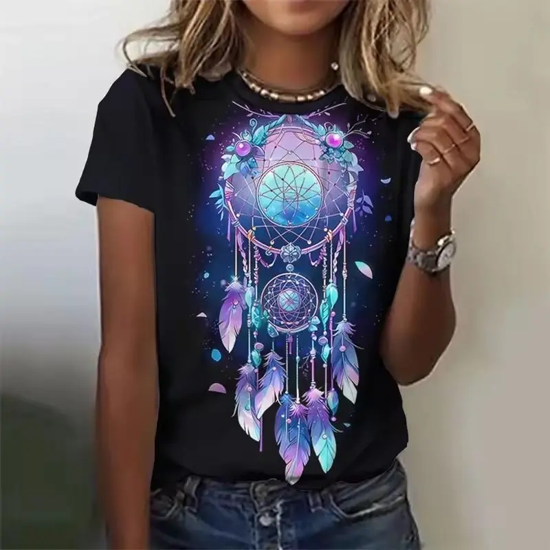 3D Printed Flower Net Pattern T-Shirt For Women Exquisite Tees Summer Casual T Shirts Oversized Short Sleeves Round Neck Tops