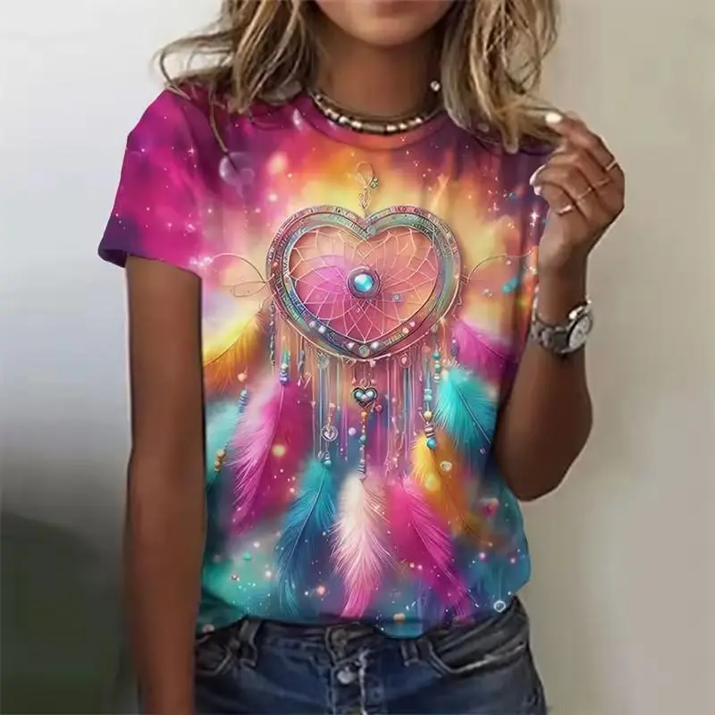 3D Printed Flower Net Pattern T-Shirt For Women Exquisite Tees Summer Casual T Shirts Oversized Short Sleeves Round Neck Tops