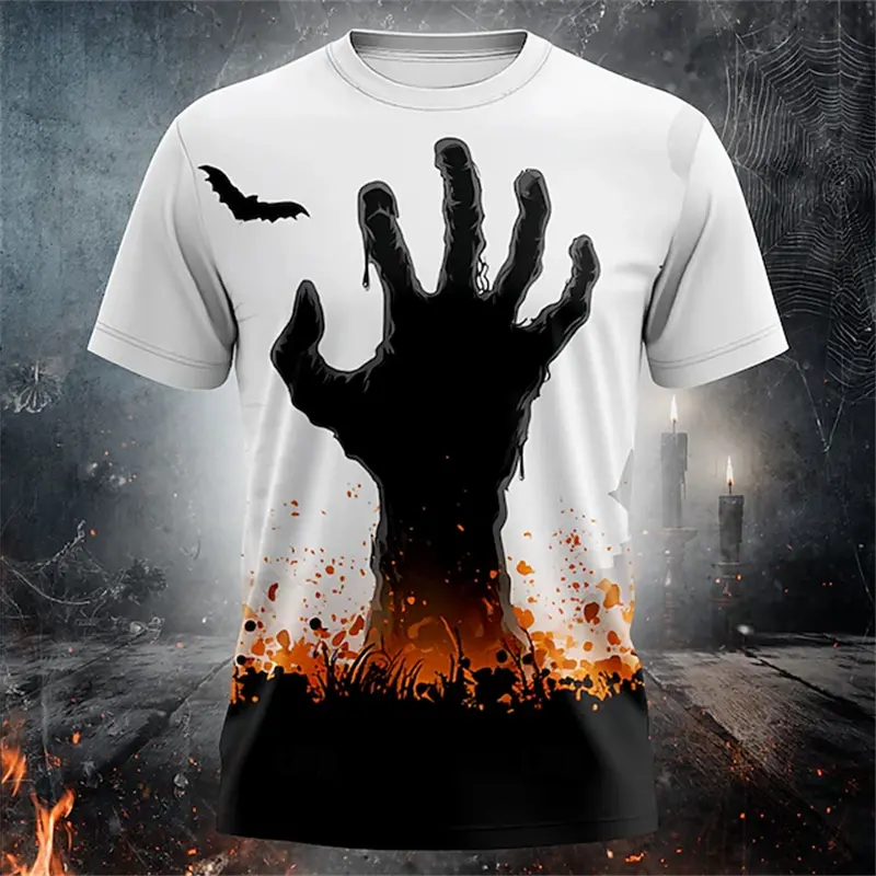 2025 New Men's T Shirt Halloween Print Short Sleeve T-shirt Funny Pumpkin Men's Fun Round Neck Casual Short Sleeve Unisex Tops