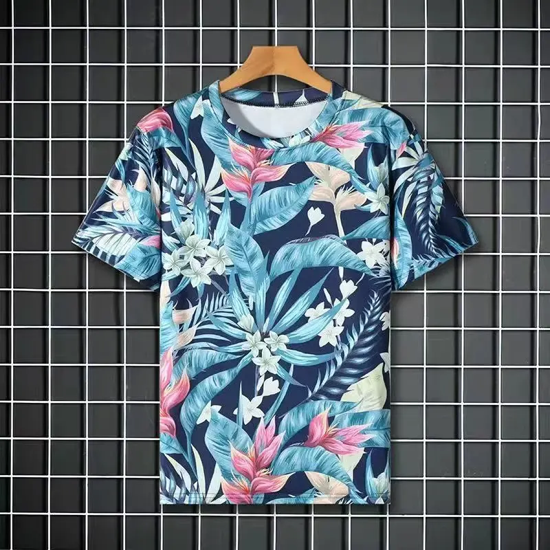 3D Print Hawaiian T Shirt Plant Flower Men Casual Round Neck Short Sleeve T-Shirts Oversized Tees Harajuku Y2K Tops Men Clothes