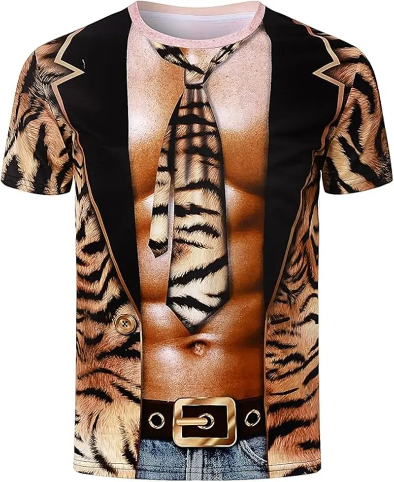 En's T-Shirt 3D Print Funny Tiger Leopard Pattern Fake Suit T Shirts New Fashion Cosplay Men Short Sleeve Party Top Dropshipping