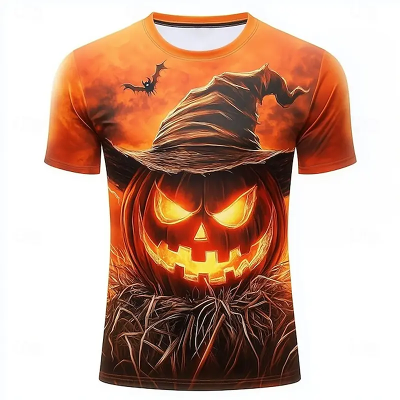 2025 New Men's T Shirt Halloween Print Short Sleeve T-shirt Funny Pumpkin Men's Fun Round Neck Casual Short Sleeve Unisex Tops