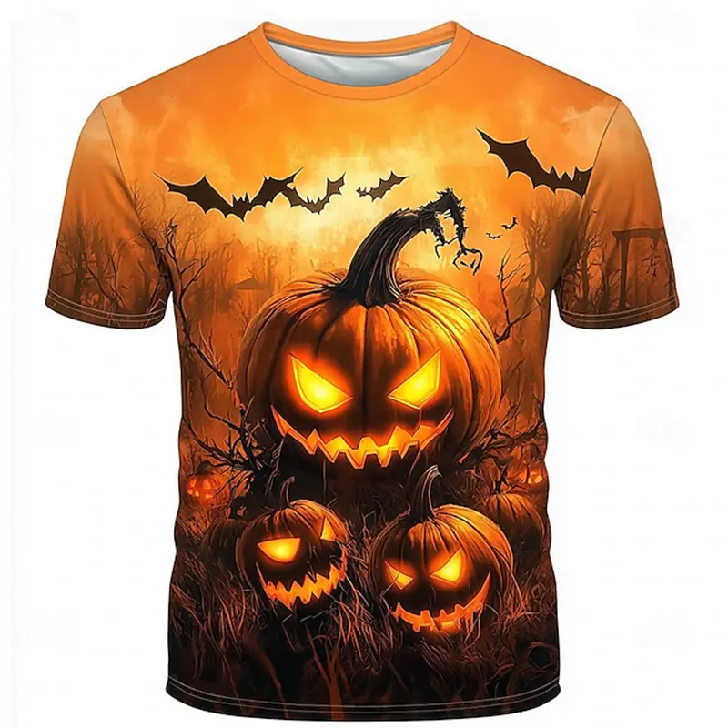 2025 New Men's T Shirt Halloween Print Short Sleeve T-shirt Funny Pumpkin Men's Fun Round Neck Casual Short Sleeve Unisex Tops
