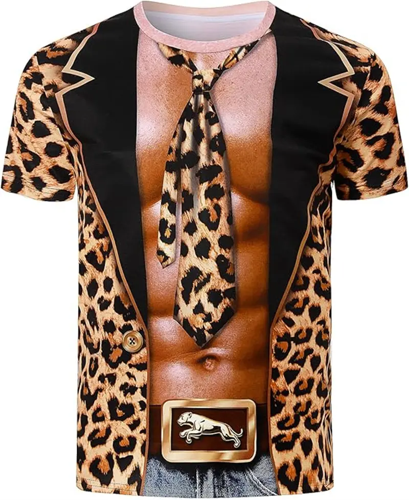 En's T-Shirt 3D Print Funny Tiger Leopard Pattern Fake Suit T Shirts New Fashion Cosplay Men Short Sleeve Party Top Dropshipping
