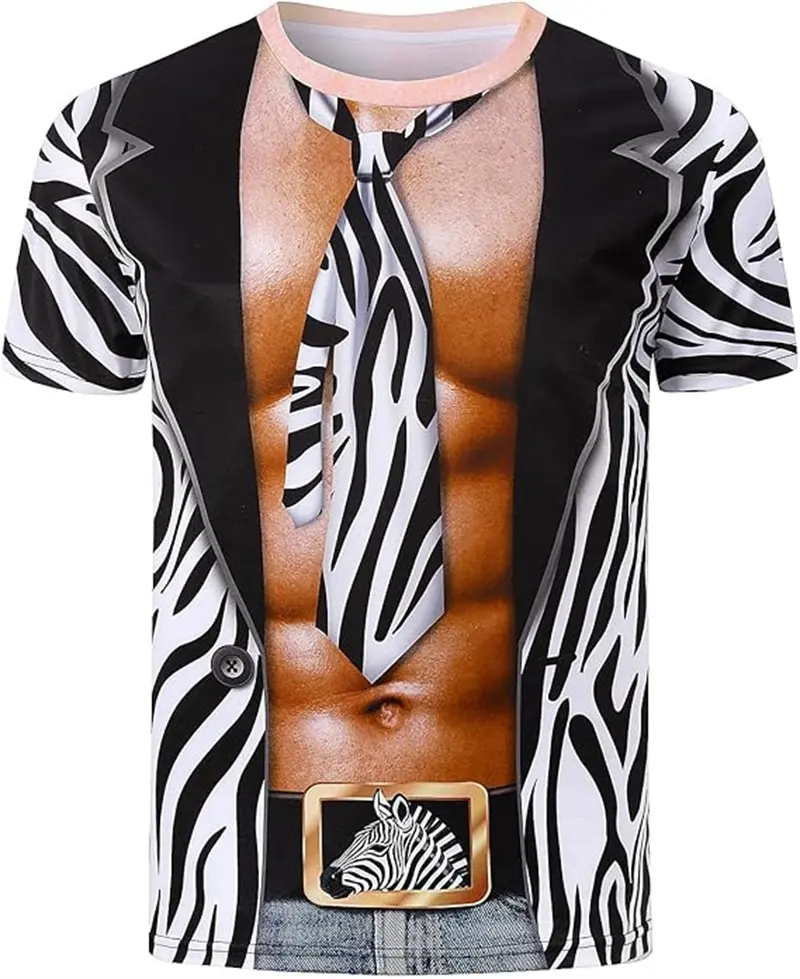 En's T-Shirt 3D Print Funny Tiger Leopard Pattern Fake Suit T Shirts New Fashion Cosplay Men Short Sleeve Party Top Dropshipping