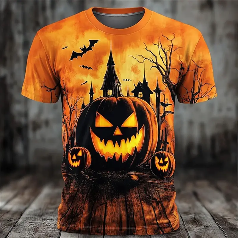2025 New Men's T Shirt Halloween Print Short Sleeve T-shirt Funny Pumpkin Men's Fun Round Neck Casual Short Sleeve Unisex Tops