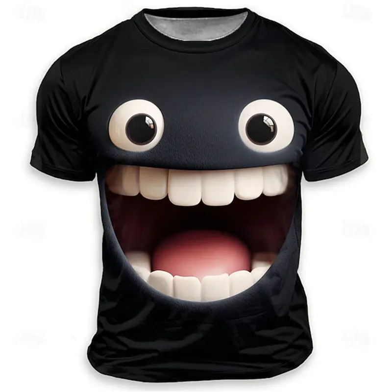 3D Cartoon Expression Print Summer Men's T-shirt Loose Top Casual Round Neck Short Sleeve Fashion Sports Casual Fashion T-shirt